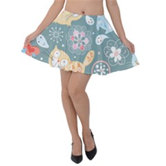 Cute Cat Background Pattern Velvet Skater Skirt by Ket1n9