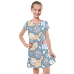 Cute Cat Background Pattern Kids  Cross Web Dress by Ket1n9