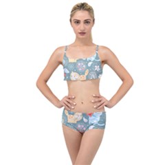 Cute Cat Background Pattern Layered Top Bikini Set by Ket1n9