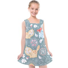 Cute Cat Background Pattern Kids  Cross Back Dress by Ket1n9