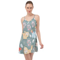 Cute Cat Background Pattern Summer Time Chiffon Dress by Ket1n9