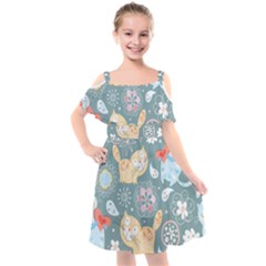 Cute Cat Background Pattern Kids  Cut Out Shoulders Chiffon Dress by Ket1n9