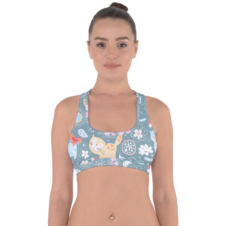 Cute Cat Background Pattern Cross Back Hipster Bikini Top 