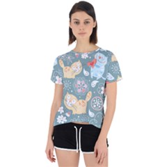 Cute Cat Background Pattern Open Back Sport T-shirt by Ket1n9