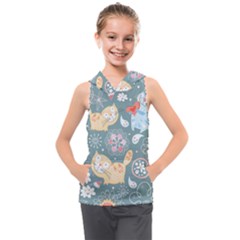 Cute Cat Background Pattern Kids  Sleeveless Hoodie by Ket1n9