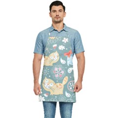 Cute Cat Background Pattern Kitchen Apron by Ket1n9