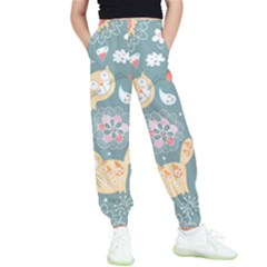 Cute Cat Background Pattern Kids  Joggers by Ket1n9