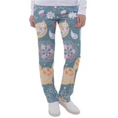 Cute Cat Background Pattern Women s Casual Pants by Ket1n9