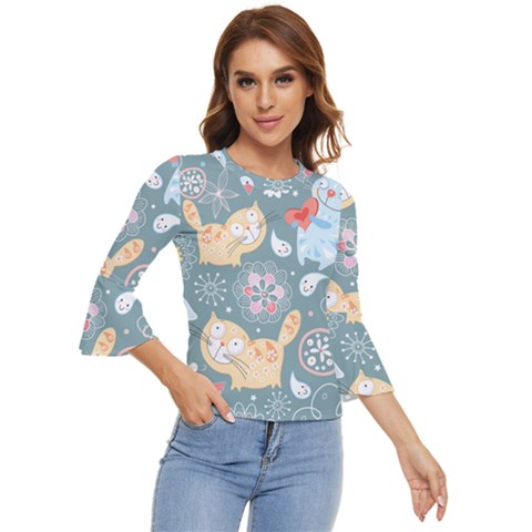 Cute Cat Background Pattern Bell Sleeve Top by Ket1n9