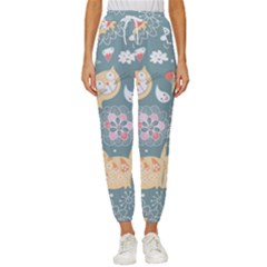 Cute Cat Background Pattern Women s Cropped Drawstring Pants by Ket1n9