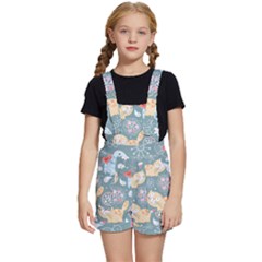 Cute Cat Background Pattern Kids  Short Overalls by Ket1n9