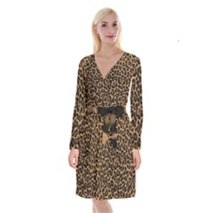 Tiger Skin Art Pattern Long Sleeve Velvet Front Wrap Dress by Ket1n9