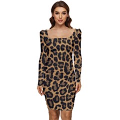 Tiger Skin Art Pattern Women Long Sleeve Ruched Stretch Jersey Dress by Ket1n9