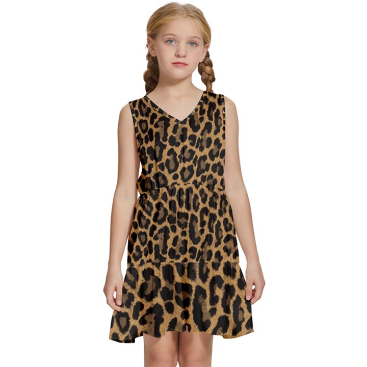 Tiger Skin Art Pattern Kids  Sleeveless Tiered Mini Dress