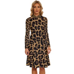 Tiger Skin Art Pattern Long Sleeve Shirt Collar A-line Dress by Ket1n9