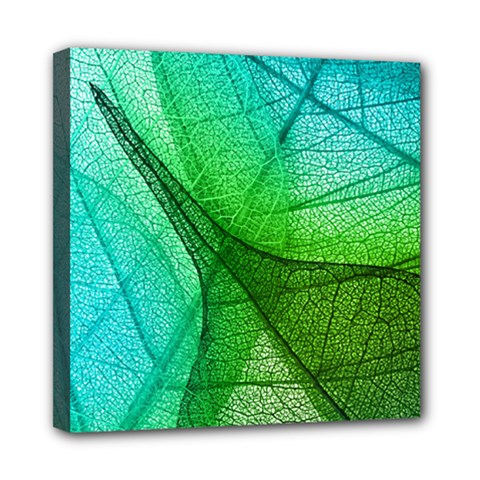 Sunlight Filtering Through Transparent Leaves Green Blue Mini Canvas 8  X 8  (stretched) by Ket1n9