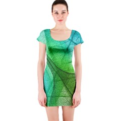 Sunlight Filtering Through Transparent Leaves Green Blue Short Sleeve Bodycon Dress by Ket1n9