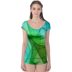 Sunlight Filtering Through Transparent Leaves Green Blue Boyleg Leotard  by Ket1n9