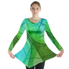 Sunlight Filtering Through Transparent Leaves Green Blue Long Sleeve Tunic  by Ket1n9