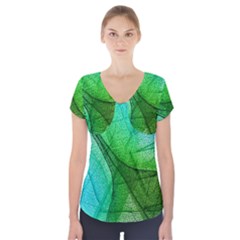 Sunlight Filtering Through Transparent Leaves Green Blue Short Sleeve Front Detail Top by Ket1n9