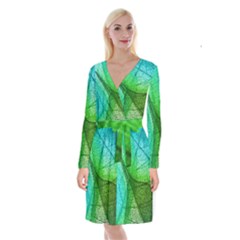 Sunlight Filtering Through Transparent Leaves Green Blue Long Sleeve Velvet Front Wrap Dress by Ket1n9