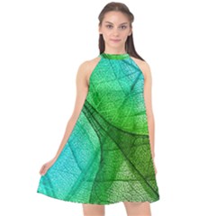 Sunlight Filtering Through Transparent Leaves Green Blue Halter Neckline Chiffon Dress  by Ket1n9