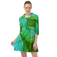 Sunlight Filtering Through Transparent Leaves Green Blue Mini Skater Shirt Dress by Ket1n9