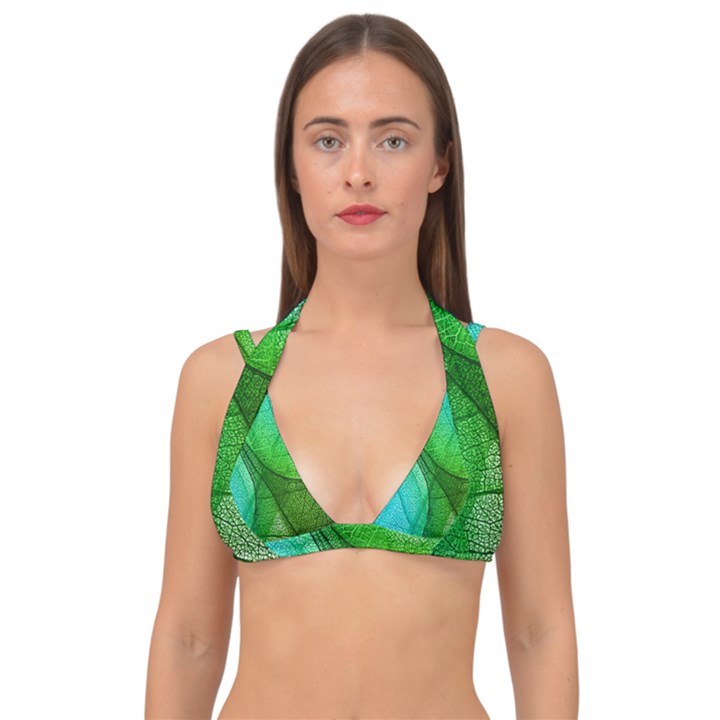 Sunlight Filtering Through Transparent Leaves Green Blue Double Strap Halter Bikini Top