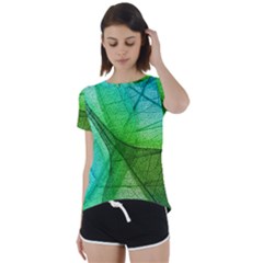 Sunlight Filtering Through Transparent Leaves Green Blue Short Sleeve Open Back T-shirt by Ket1n9