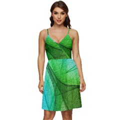 Sunlight Filtering Through Transparent Leaves Green Blue V-neck Pocket Summer Dress  by Ket1n9