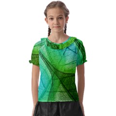 Sunlight Filtering Through Transparent Leaves Green Blue Kids  Frill Chiffon Blouse by Ket1n9