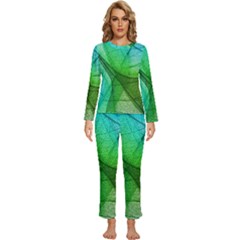 Sunlight Filtering Through Transparent Leaves Green Blue Womens  Long Sleeve Lightweight Pajamas Set by Ket1n9