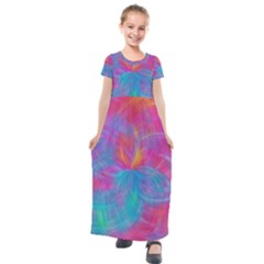 Abstract Fantastic Ractal Gradient Kids  Short Sleeve Maxi Dress by Ket1n9