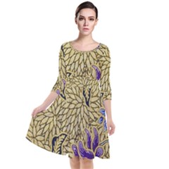 Traditional Art Batik Pattern Quarter Sleeve Waist Band Dress by Ket1n9