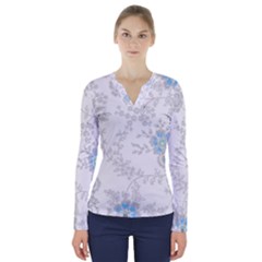 Traditional Art Batik Flower Pattern V-neck Long Sleeve Top by Ket1n9