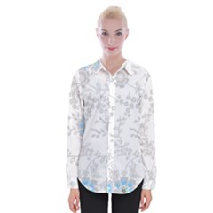 Traditional Art Batik Flower Pattern Womens Long Sleeve Shirt