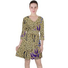 Traditional Art Batik Pattern Quarter Sleeve Ruffle Waist Dress by Ket1n9