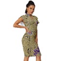 Traditional Art Batik Pattern Vintage Frill Sleeve V-Neck Bodycon Dress View3