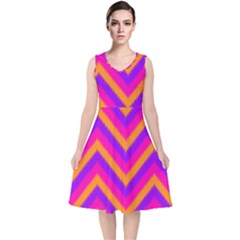 Chevron V-neck Midi Sleeveless Dress  by Ket1n9