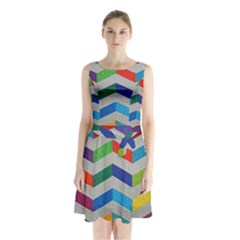 Charming Chevrons Quilt Sleeveless Waist Tie Chiffon Dress by Ket1n9