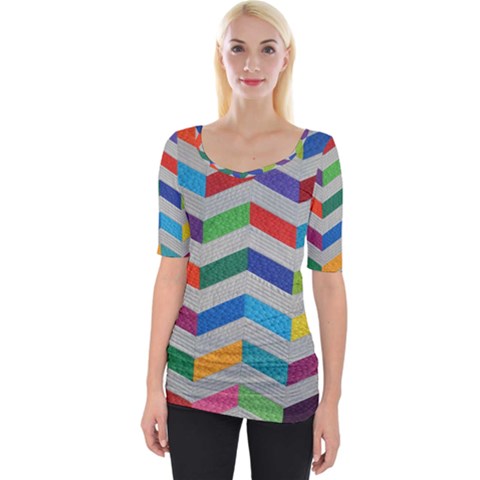 Charming Chevrons Quilt Wide Neckline T-shirt by Ket1n9