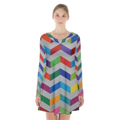 Charming Chevrons Quilt Long Sleeve Velvet V-neck Dress by Ket1n9