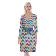 Charming Chevrons Quilt Long Sleeve Velvet Front Wrap Dress by Ket1n9