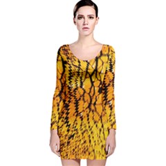 Yellow Chevron Zigzag Pattern Long Sleeve Velvet Bodycon Dress by Ket1n9