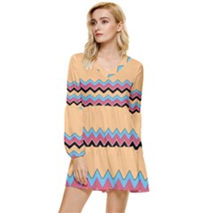 Chevrons Patterns Colorful Stripes Tiered Long Sleeve Mini Dress by Ket1n9