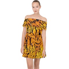 Yellow Chevron Zigzag Pattern Off Shoulder Chiffon Dress by Ket1n9