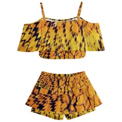 Yellow Chevron Zigzag Pattern Kids  Off Shoulder Skirt Bikini by Ket1n9