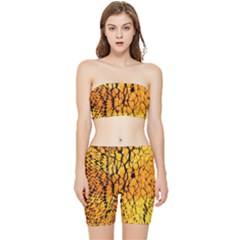 Yellow Chevron Zigzag Pattern Stretch Shorts And Tube Top Set