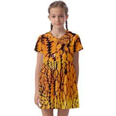 Yellow Chevron Zigzag Pattern Kids  Asymmetric Collar Dress by Ket1n9