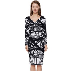 Neurons Brain Cells Brain Structure Long Sleeve V-neck Bodycon Dress  by Ket1n9